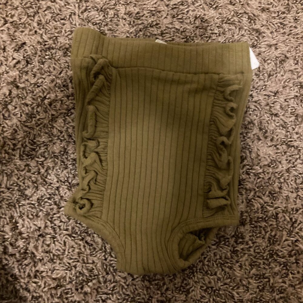 Kate Quinn Ruffled Bloomers 18-24 Months Olive Green Ribbed Organic Cotton